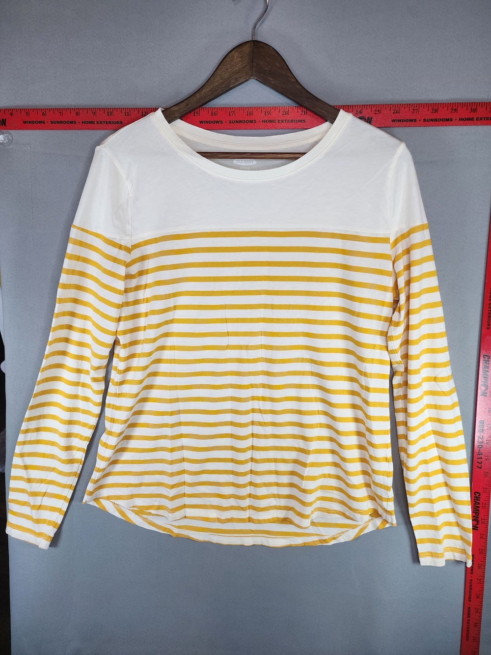 Old Navy White and Yellow Striped Long-Sleeve Tee